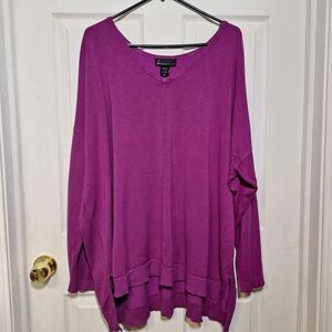 Lane Bryant Purple V Neck Knit Hi Low Sweater Bright Colorful Bold Size 26/28